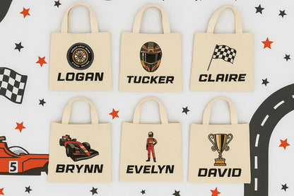 Personalized Race Party Favor Bags - Set of Six Bags