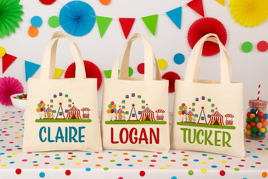 Personalized Carnival Party Favor Bags - Set of Three Bags