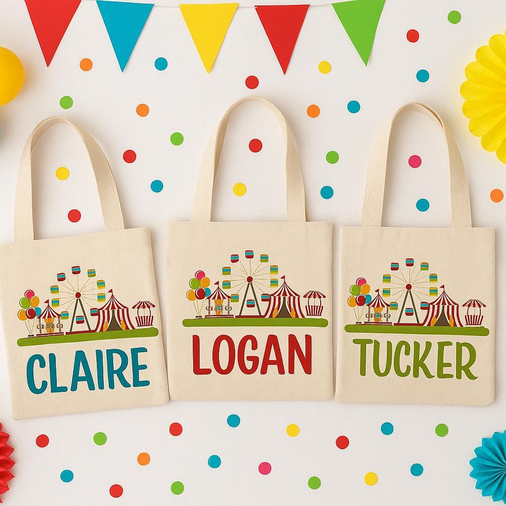 Personalized Carnival Party Favor Bags - Set of Three Bags