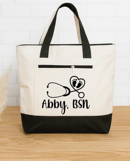 Personalized Labor and Delivery Nurse Canvas Tote Bag