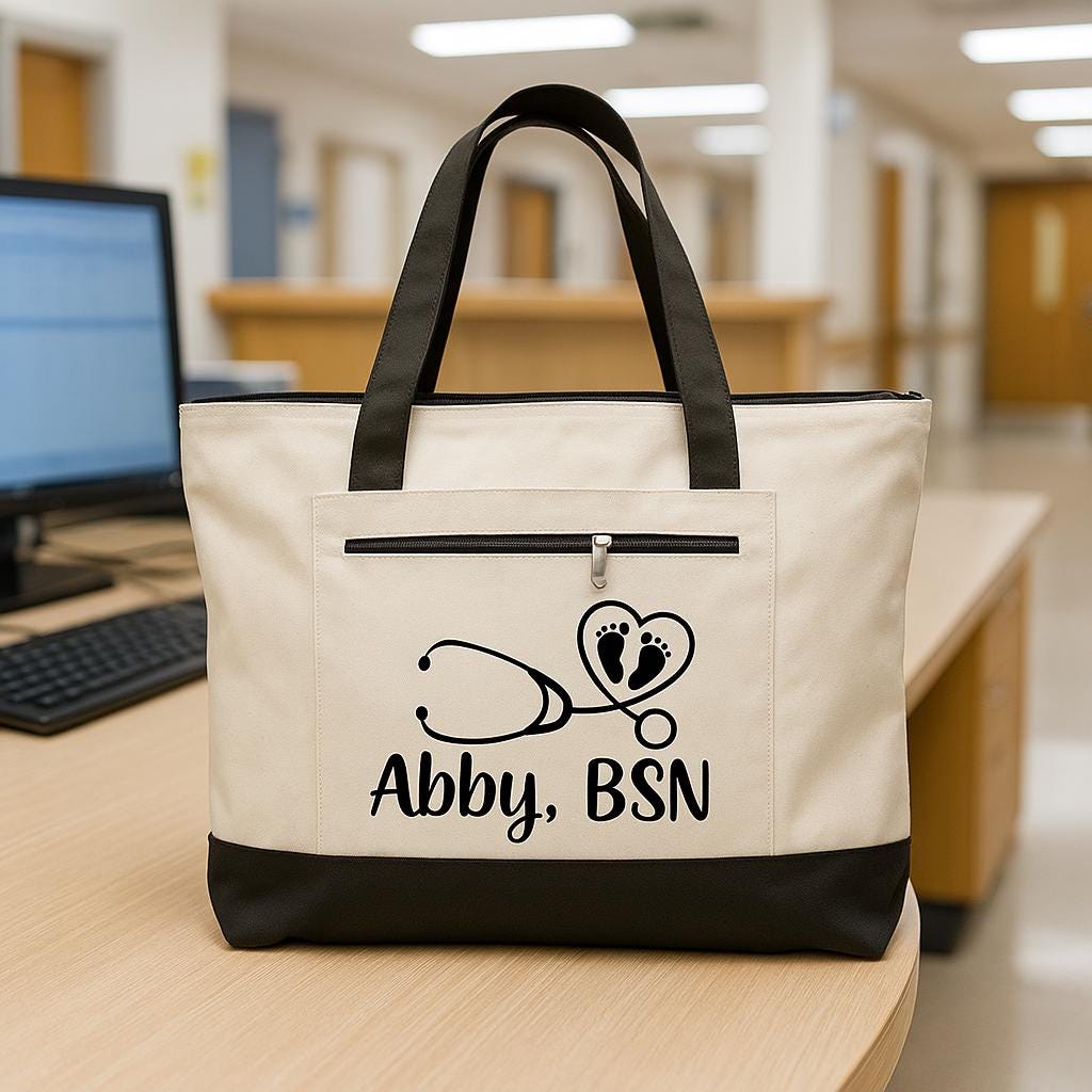 Personalized Labor and Delivery Nurse Canvas Tote Bag
