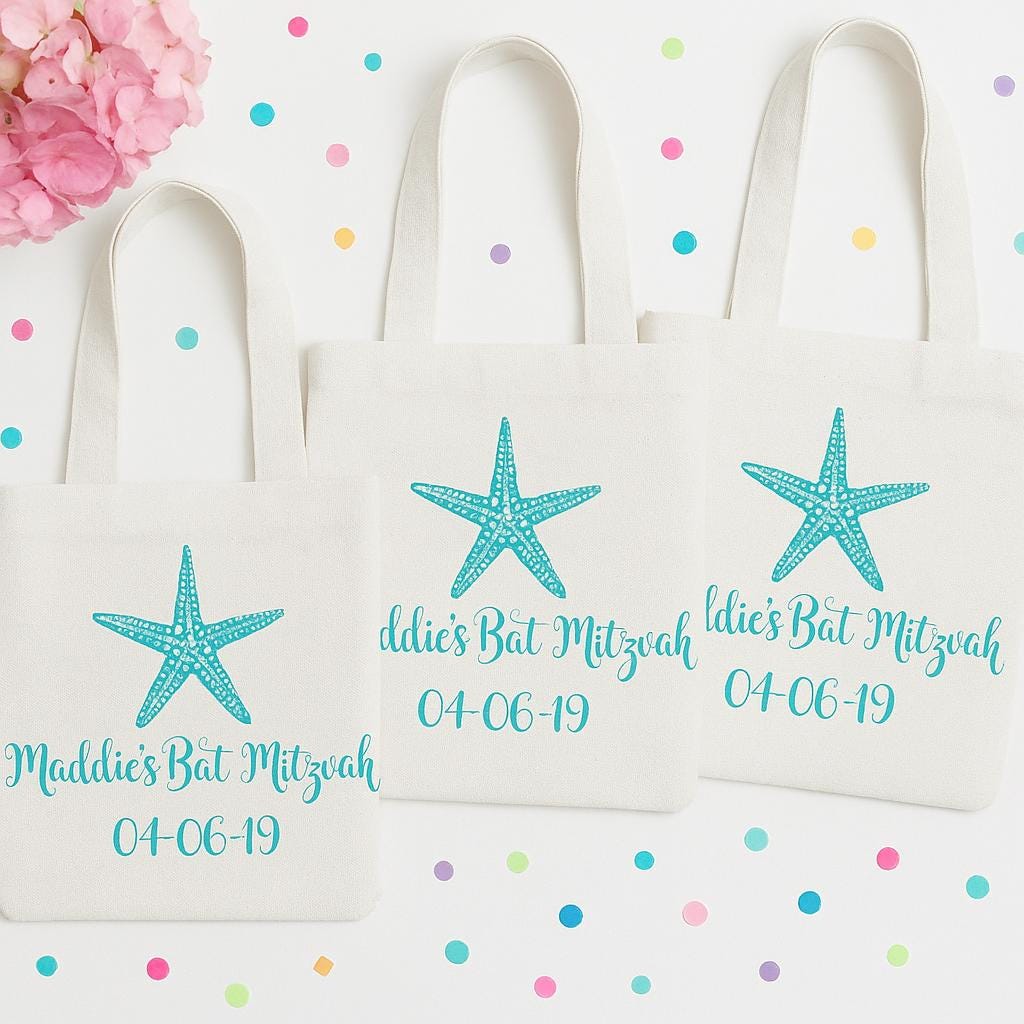 Custom Bat Mitzvah Party Favor Bags - Set of Three Bags