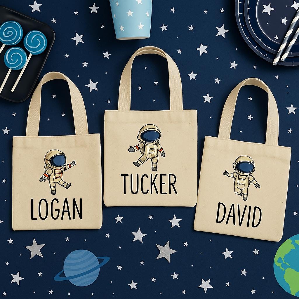 Personalized Astronaut Party Favor Bags - Set of Three Bags