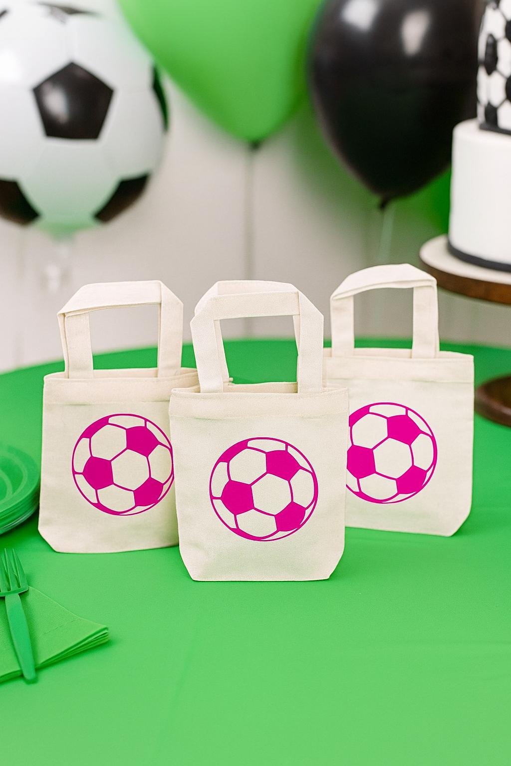 Pink Soccer Party Favor Bags - Set of Three