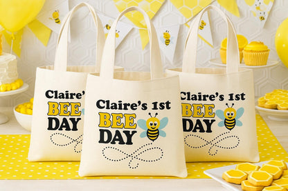 Personalized Bee-Day Party Favor Bags - Set of Three Bags