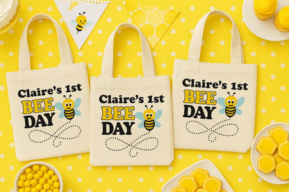 Personalized Bee-Day Party Favor Bags - Set of Three Bags