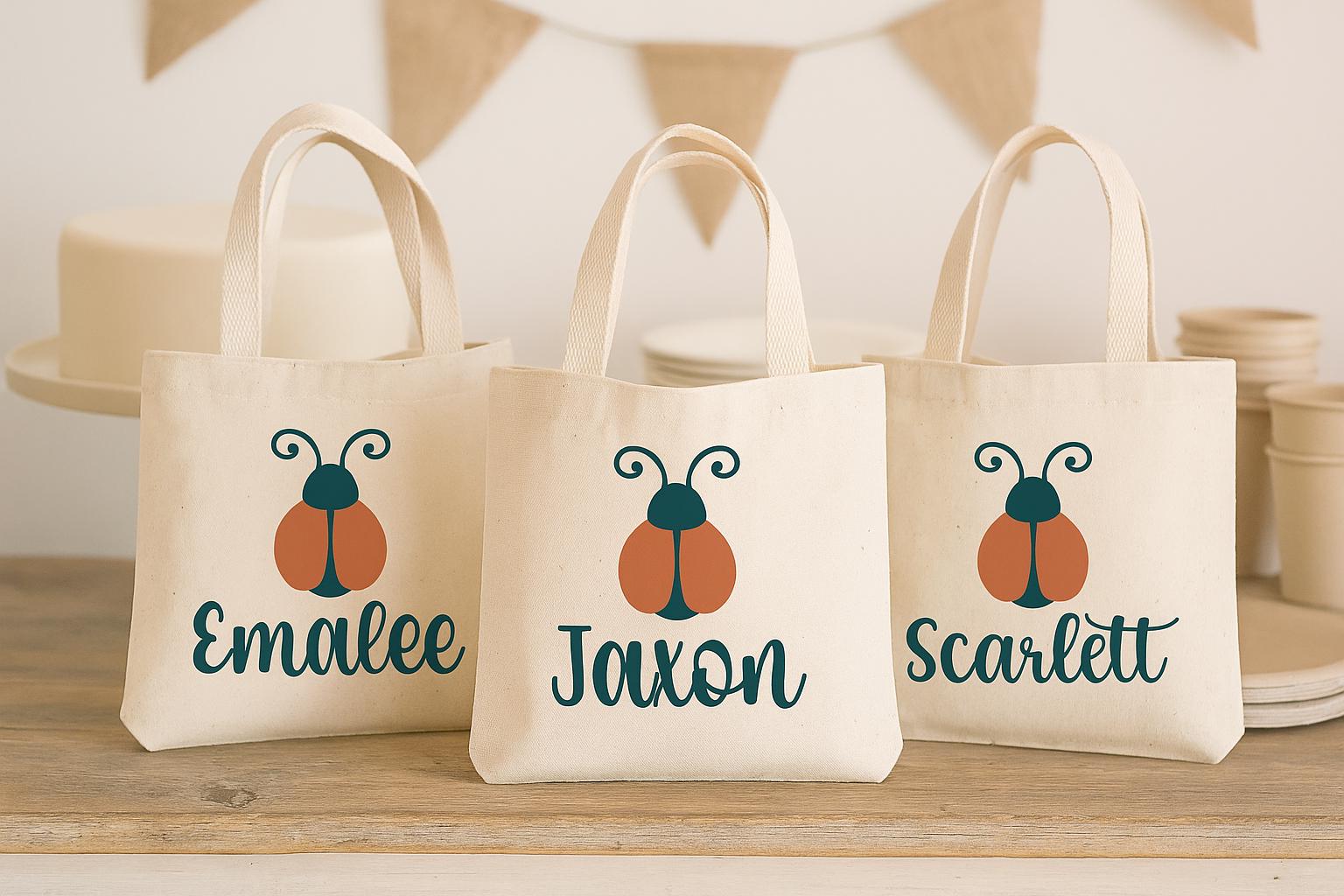 Personalized Ladybug Party Favor Bags - Set of Three Bags