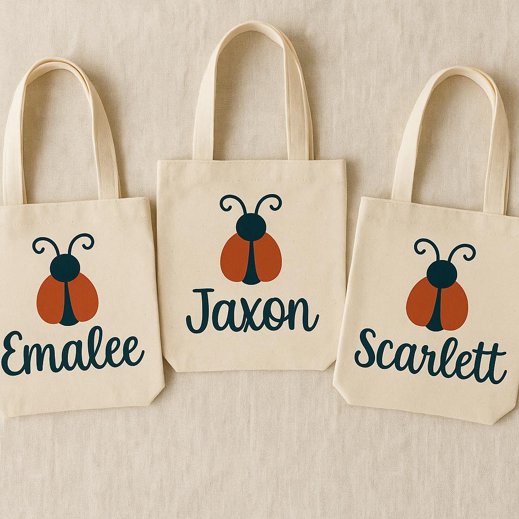 Personalized Ladybug Party Favor Bags - Set of Three Bags