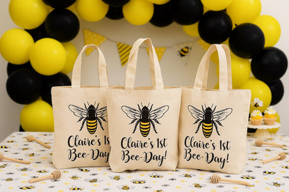 3 Bee Party Favor Bags: Cotton Treat Bags, Bee-Day Favors