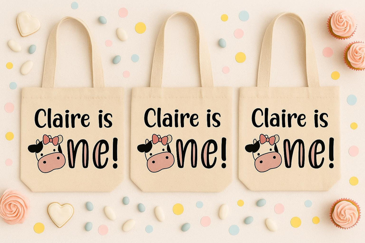 Cow Party Favor Bags - 1st Birthday - Set of Three Bags