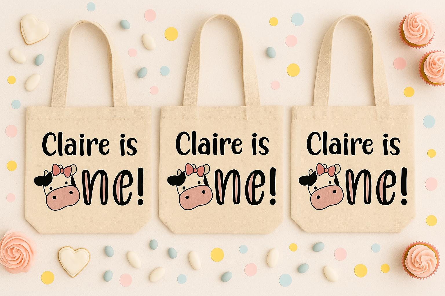Cow Party Favor Bags - 1st Birthday - Set of Three Bags