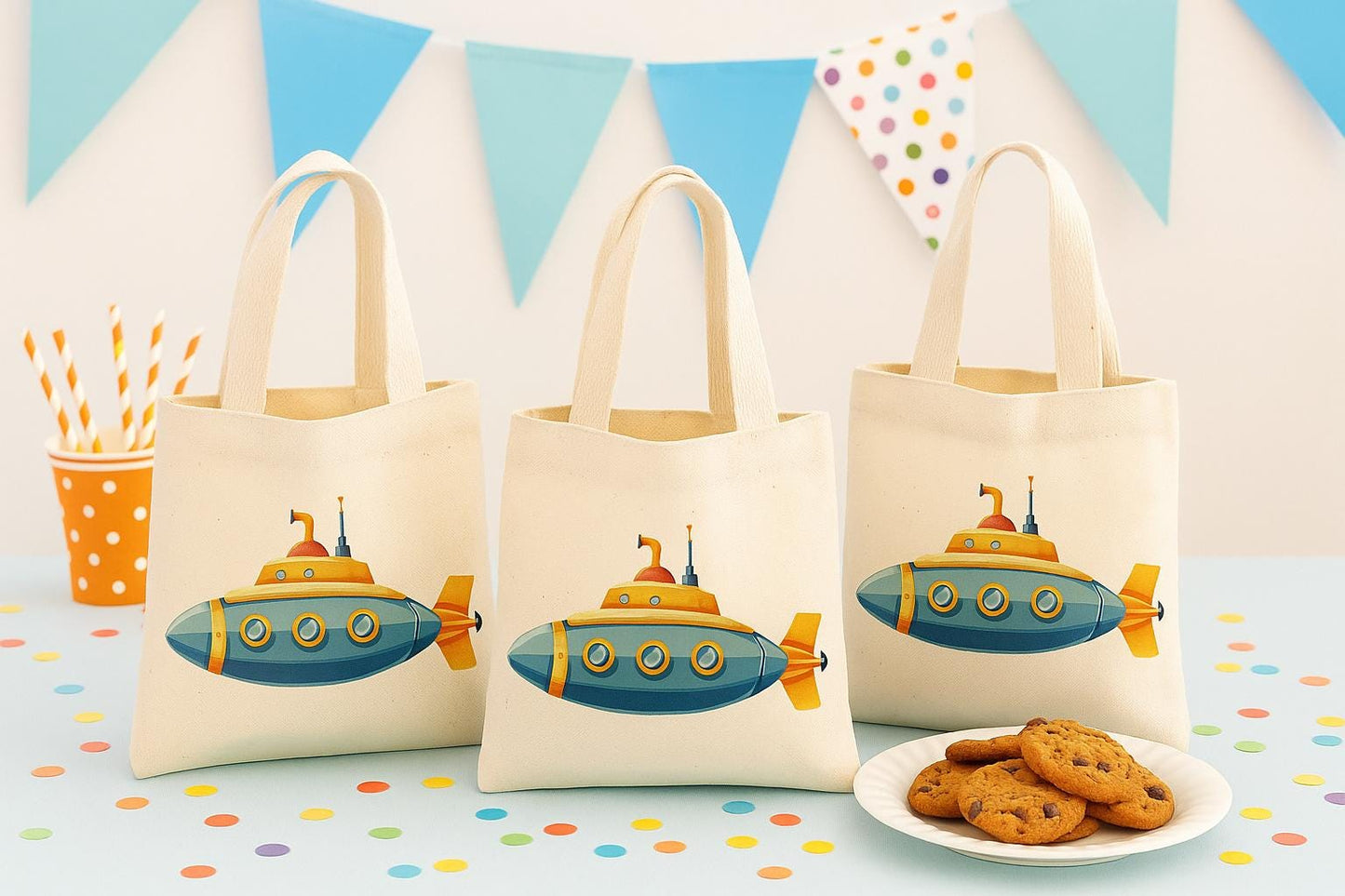 Submarine Party Favor Bags: Set of 3 Cotton Treat Bags