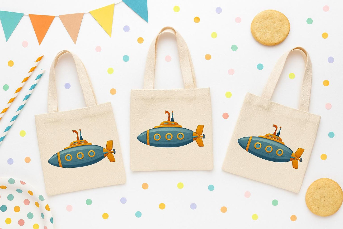Submarine Party Favor Bags: Set of 3 Cotton Treat Bags