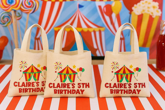 Carnival Party Favor Bags: Circus Goodie Bags, Cotton Gift Bag (Set of 3)