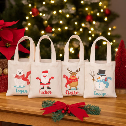 Personalized Christmas Party Favor Bags - Set of Four Bags