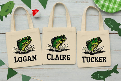 Personalized Bass Party Favor Bags - Set of 3 Goodie Bags for a Fishing Themed Event