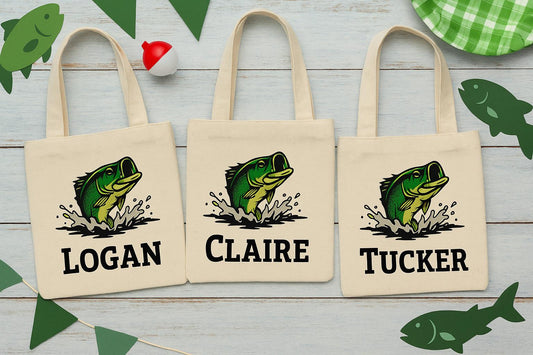 Personalized Bass Party Favor Bags - Set of 3 Goodie Bags for a Fishing Themed Event