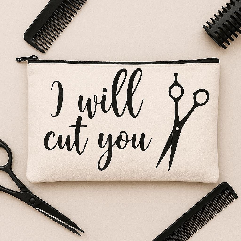 Hair Dresser Gift - Hair Stylist Cosmetic Bag - "I Will Cut You"