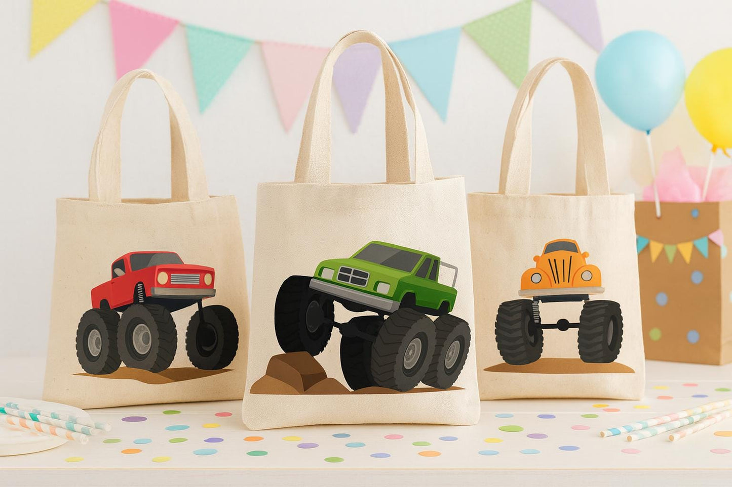 Monster Truck Party Favor Bags - Set of Three Bags
