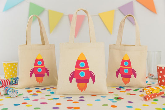 Rocket Ship Party Favor Bags - Set of Three Bags for Space Themed Parties & Events