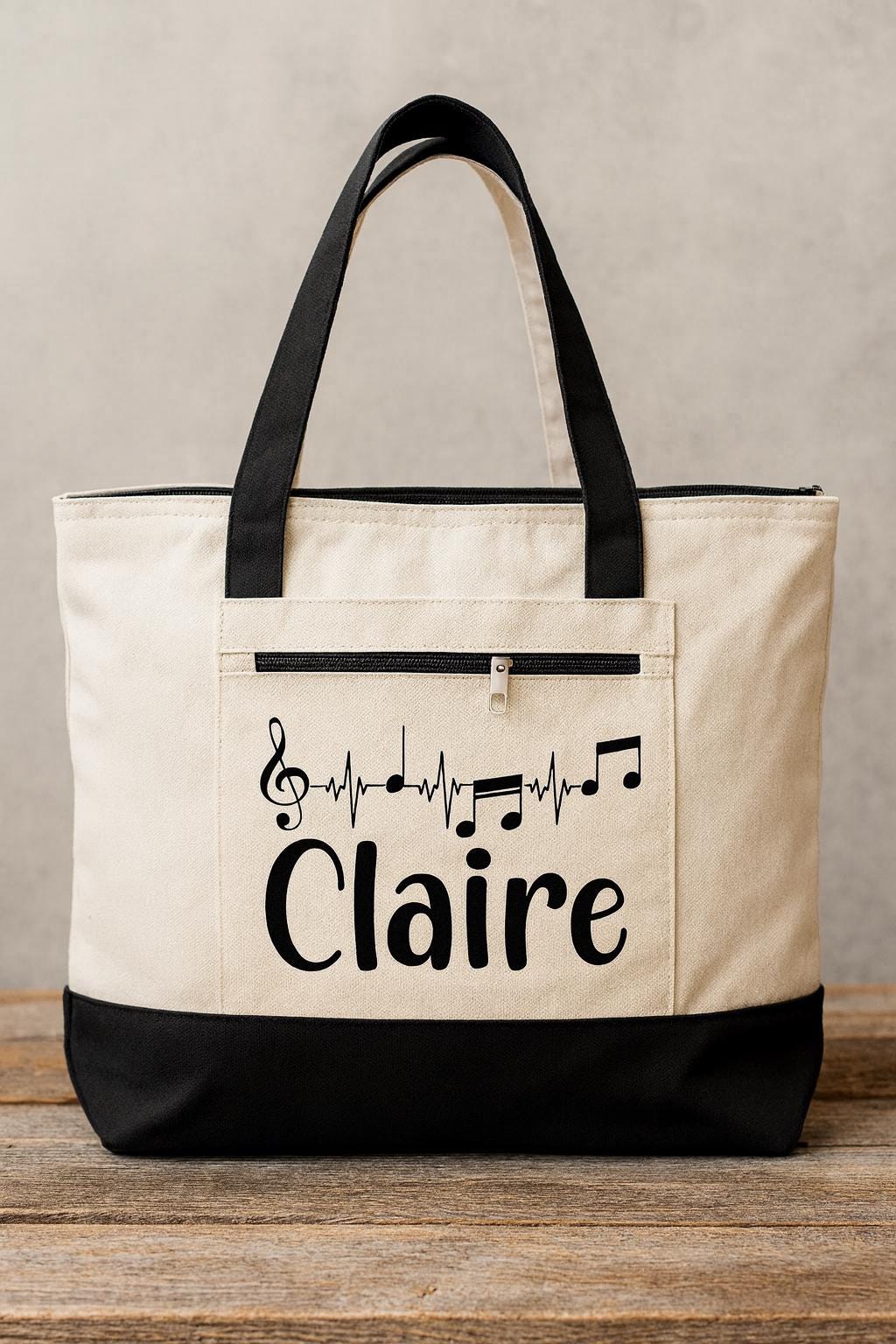 Musician Gift - Personalized Music Tote Bag: Zippered Canvas Book Bag