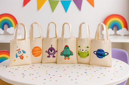 Space Party Favor Bags, Rocket, Alien, Planets, Set of 6