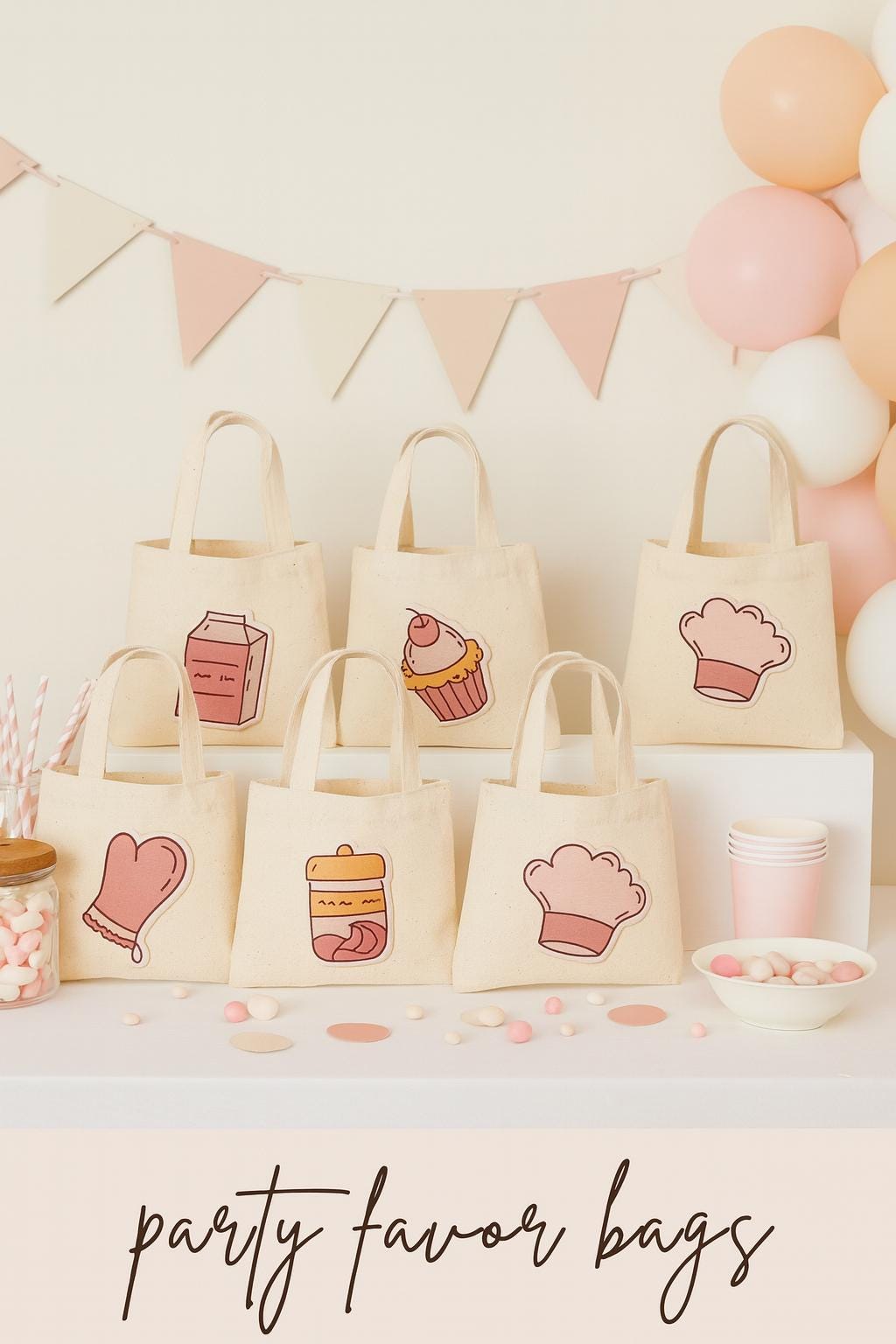 Baking Party Favor Bags - Set of Six Bags