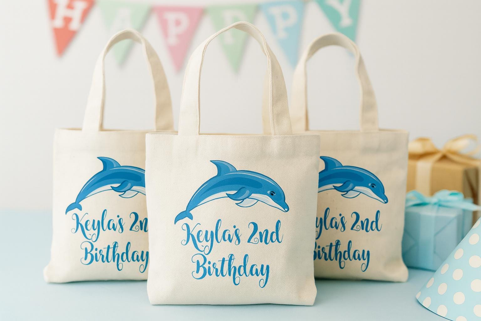 Personalized Dolphin Party Favor Bags - Set of Three Bags