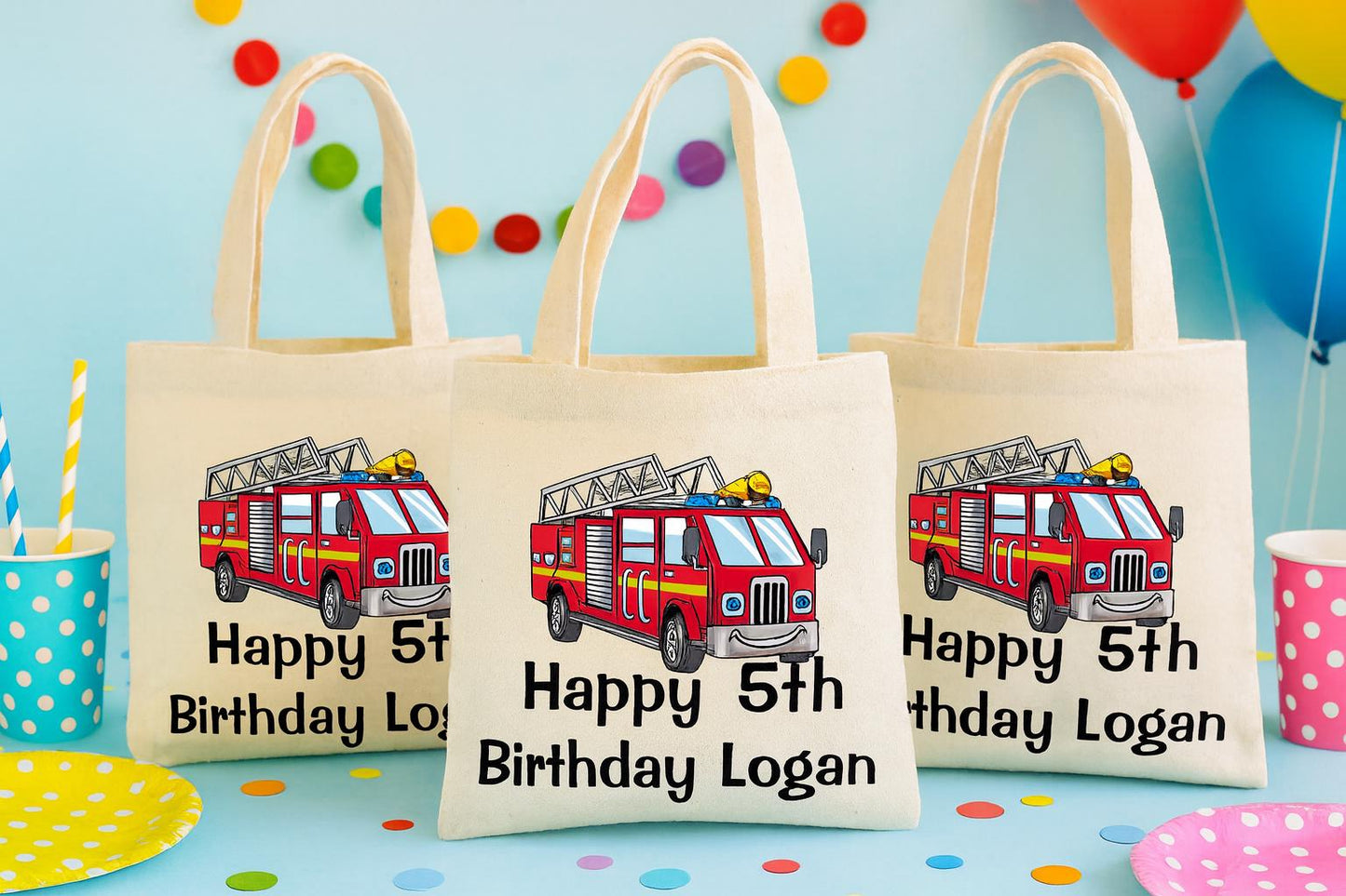 Personalized Fire Truck Party Favor Bags - Set of Three Bags