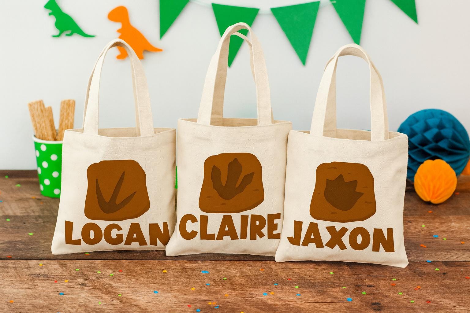 Dinosaur Fossil Party Favor Bags - Set of Three Bags