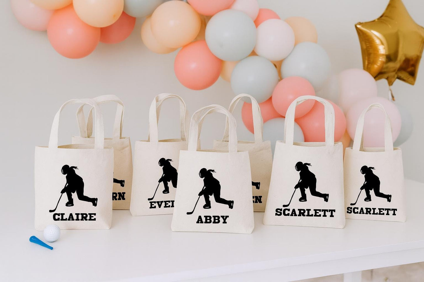 Personalized Girls Hockey Party Bags - Set of Six Bags