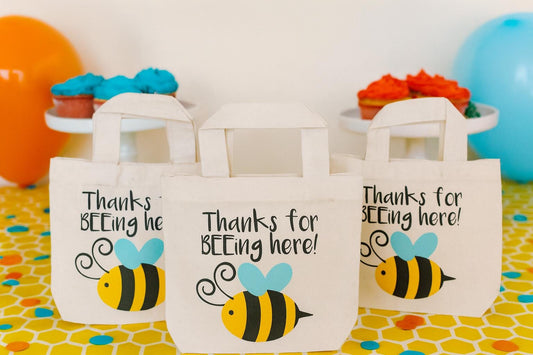 Bee Party Favor Bags - Thanks For Beeing Here! - Set of Three Bags