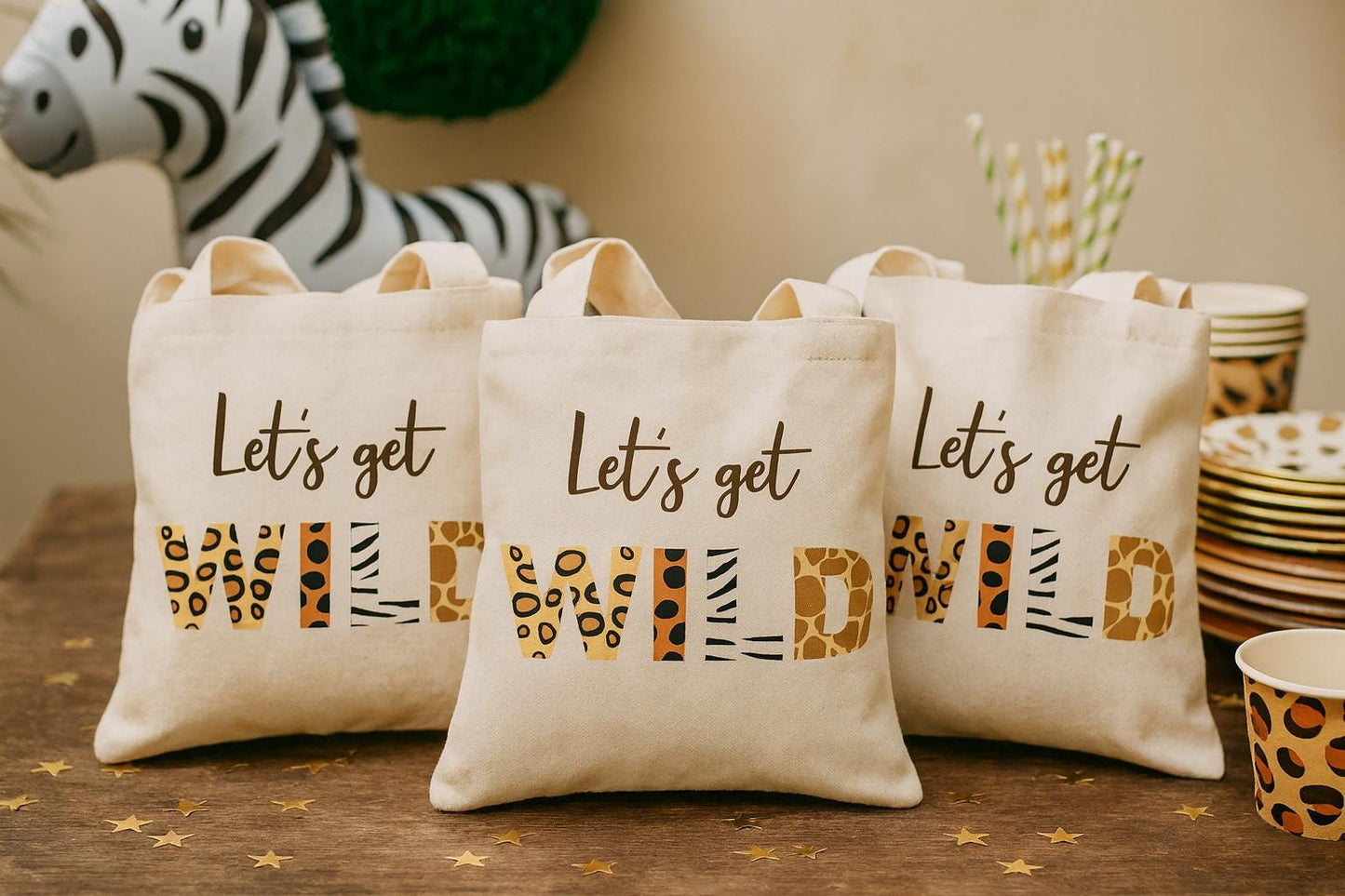 Safari Party Favor Bags - Let’s Get Wild - Set of Three Bags
