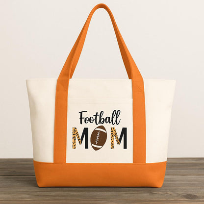 Personalized Football Mom Canvas Tote Bag – Team Colors, Leopard Print