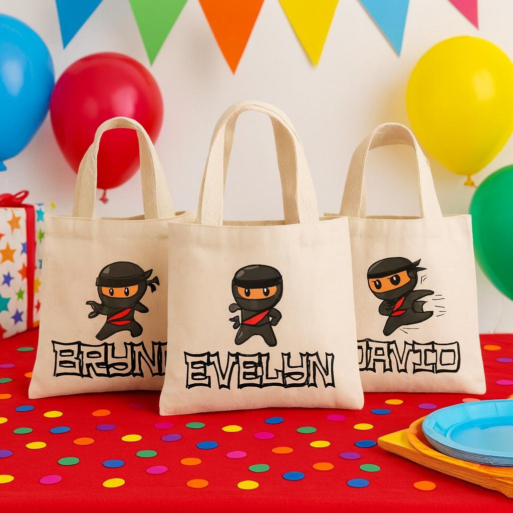 Personalized Ninja Party Favor Bags - Set of Three Bags