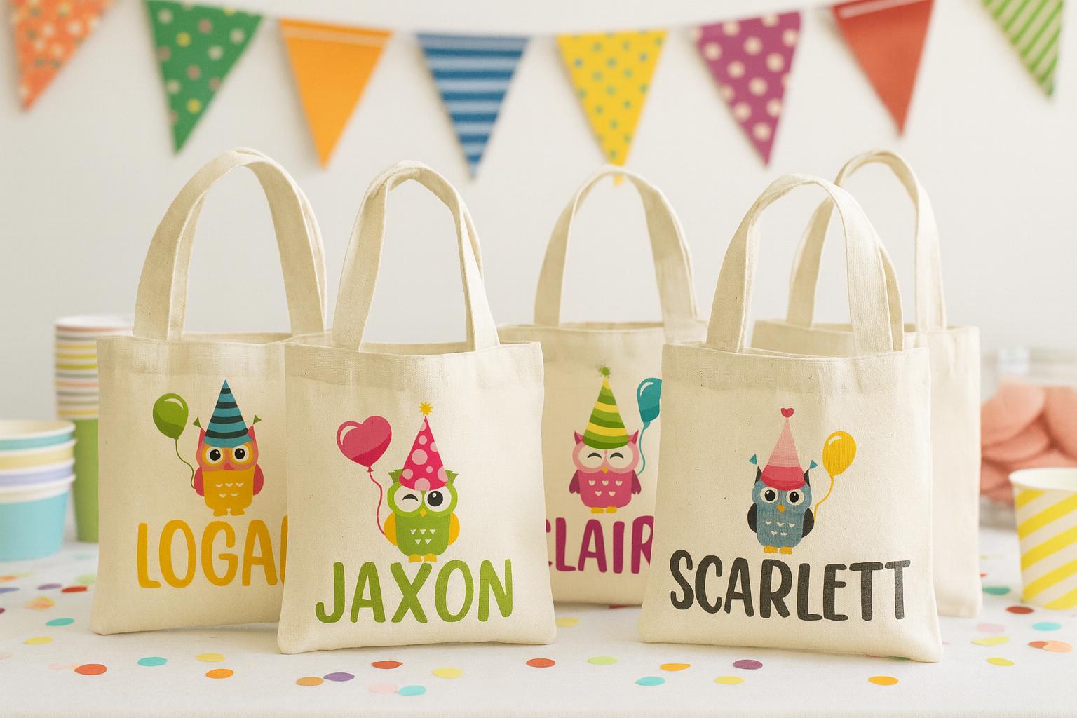 Personalized Owl Party Favor Bags - Set of Four Bags