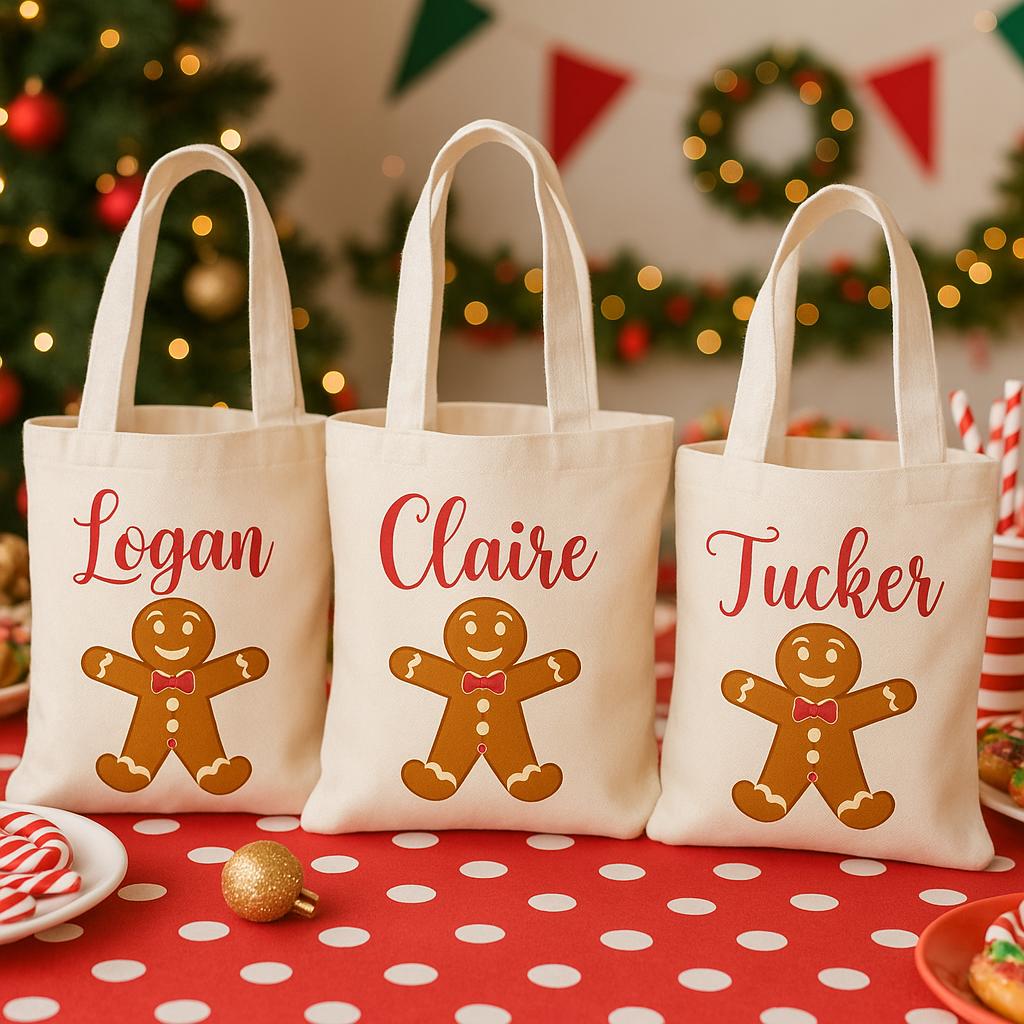 Personalized Christmas Party Favor Bags - Set of Three Bags