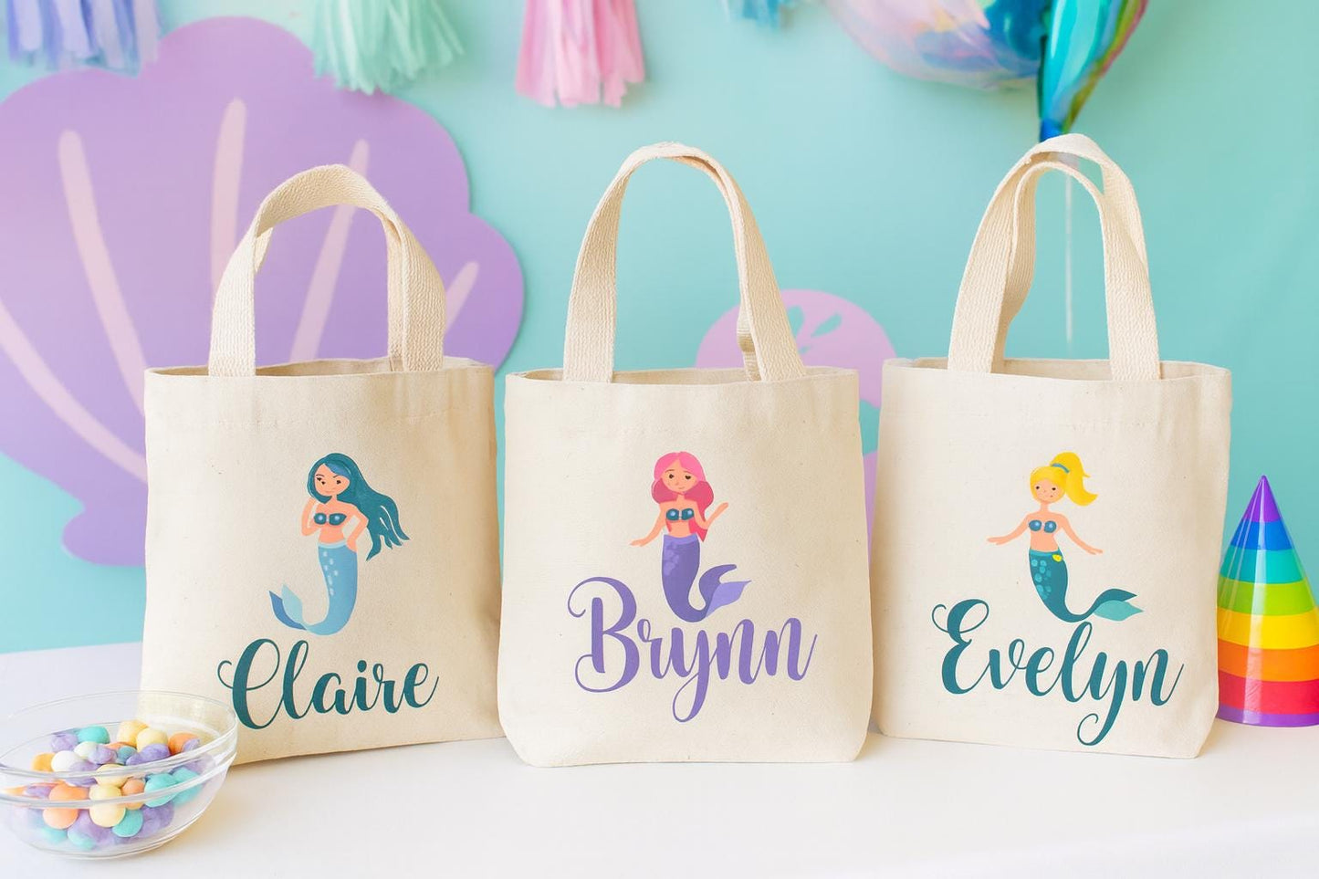 Personalized Mermaid Party Favors - Set of Three Bags