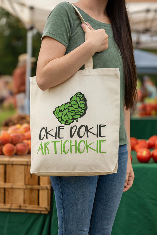 Funny Farmer's Market Tote Bag -  Okie Dokie Artichokie