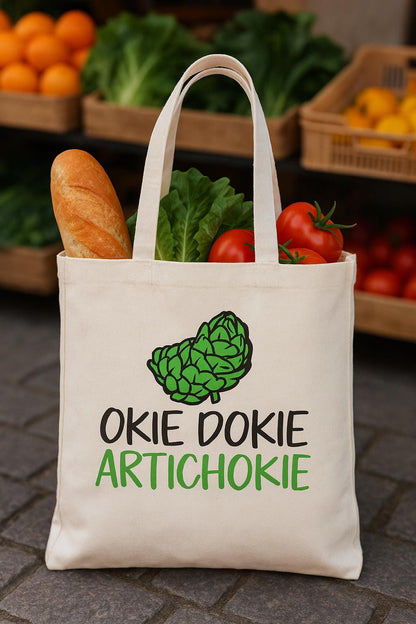 Funny Farmer's Market Tote Bag -  Okie Dokie Artichokie
