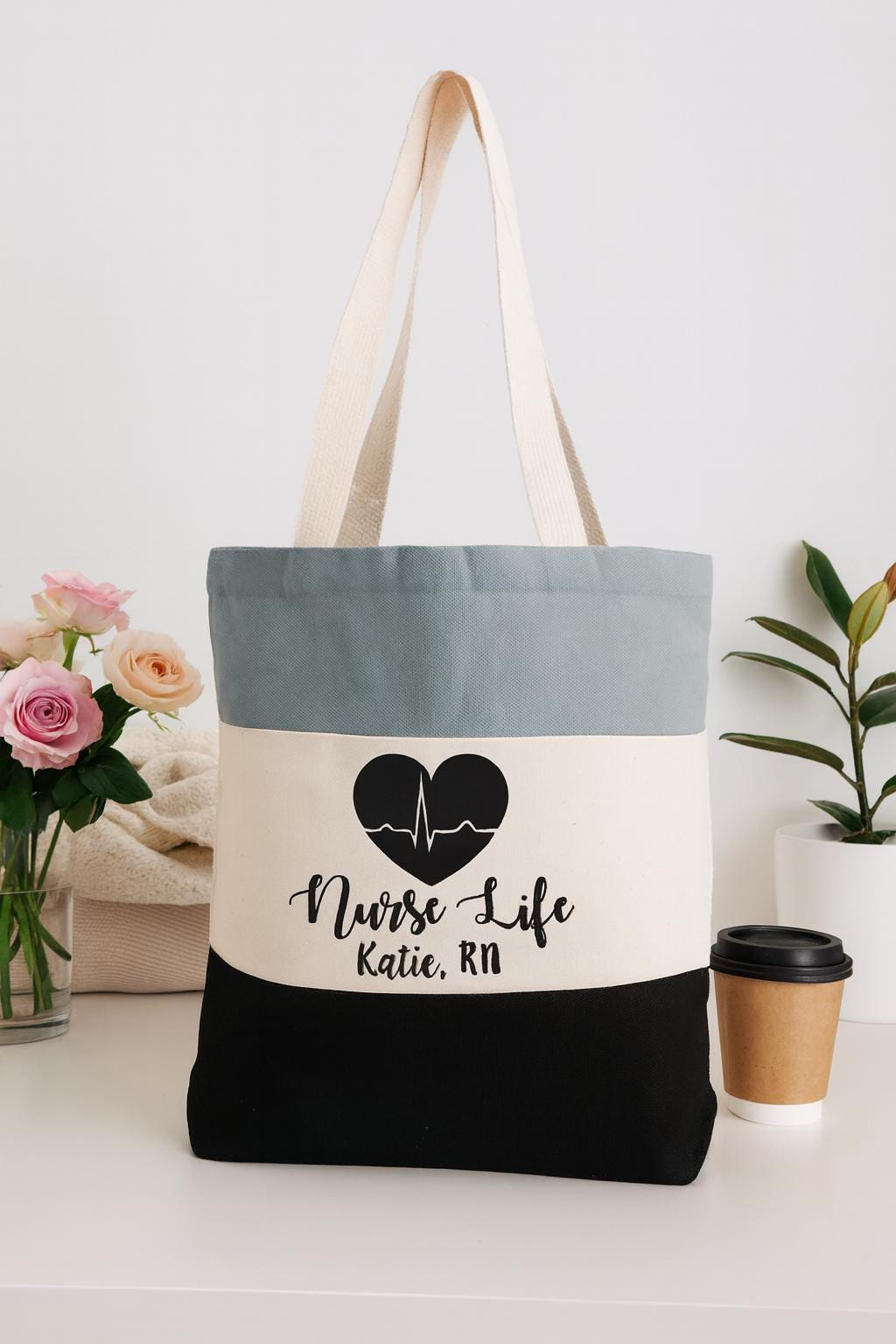 Personalized Nurse Life Canvas Tote Bag, RN Gift