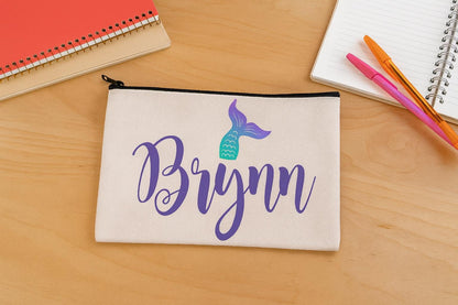 Personalized Mermaid Pencil / School Supplies / Makeup Pouch - 8x5 inch Canvas with Zipper