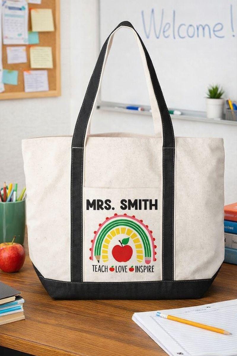 Custom Teacher Tote Bag - TEACH LOVE INSPIRE