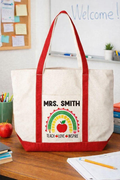 Custom Teacher Tote Bag - TEACH LOVE INSPIRE