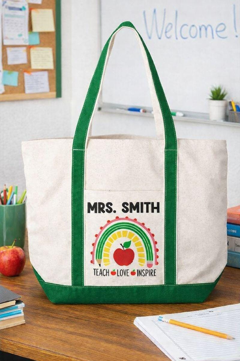 Custom Teacher Tote Bag - TEACH LOVE INSPIRE