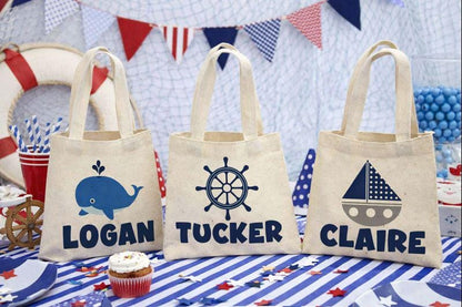 Nautical Party Favor Bags, Whale Birthday Treat Bags, Set of 3