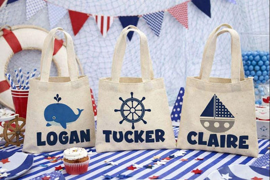 Nautical Party Favor Bags, Whale Birthday Treat Bags, Set of 3