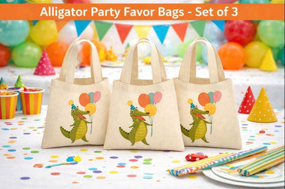Alligator Party Favor Bags, Set of 3 Cotton Treat Bags