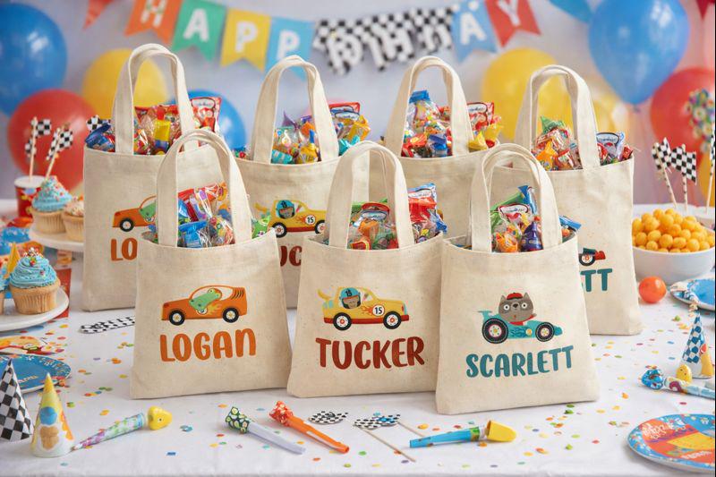 Personalized Race Car Party Favor Bags, Animal Driver Canvas Tote