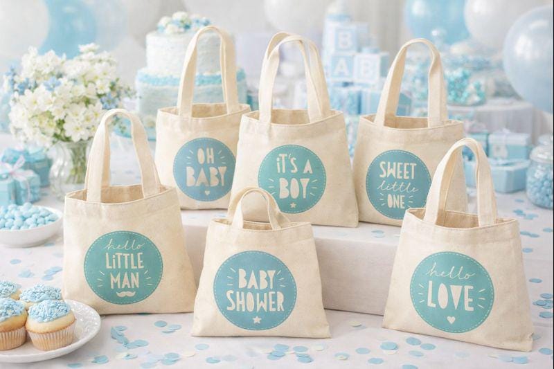 Baby Shower Cotton Treat Bags, Party Favors, Set of 6